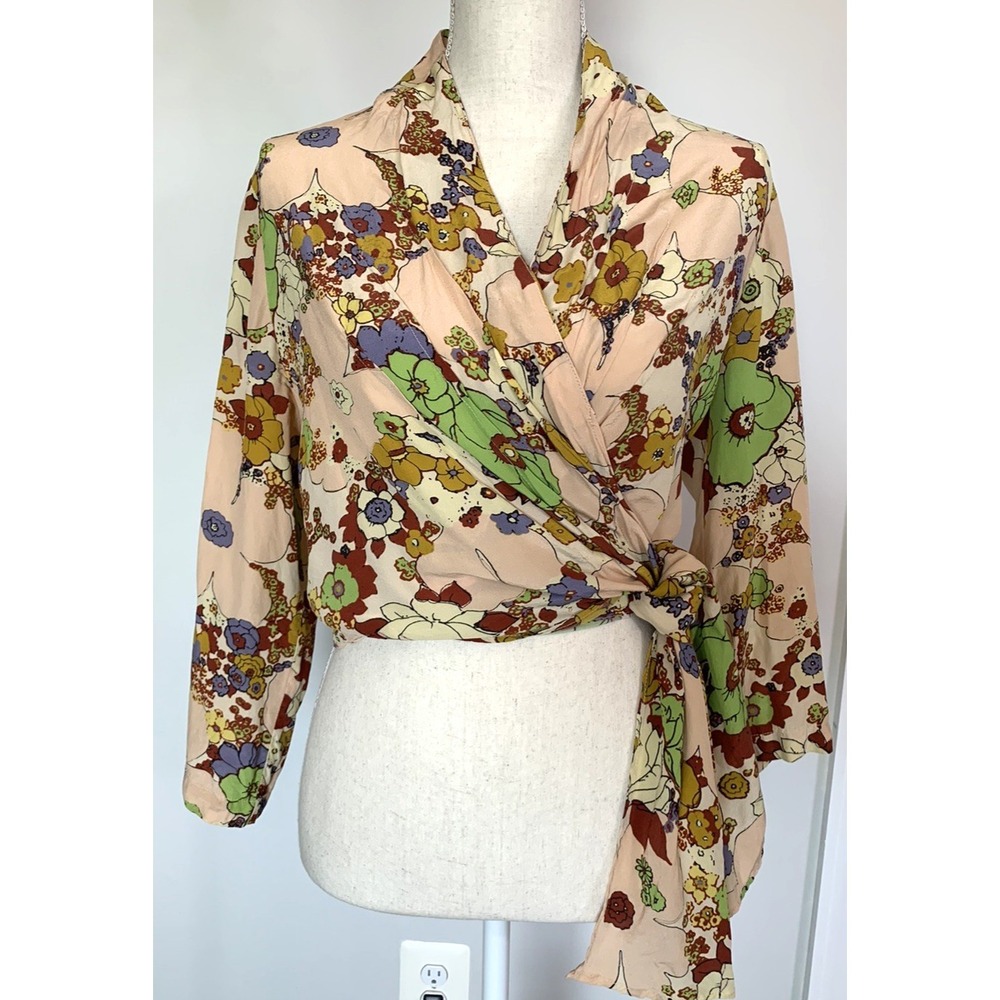 Anthropologie WRAY 100% Silk Floral Flower Power True Wrap Long Sleeve XS